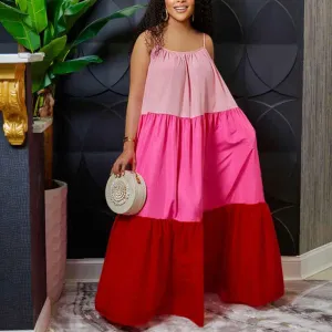 Colorblock Sleeveless Spaghetti Strap Loose Maxi Dress