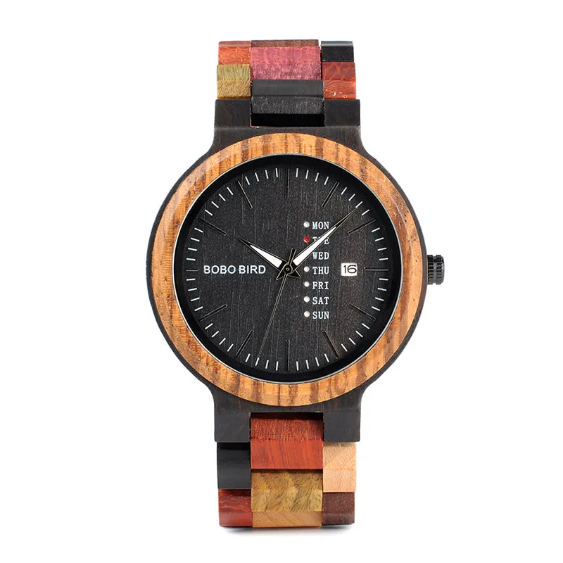 Colorful Fashion Zebra & Ebony Wooden Watch With Date Display  in Gift Box