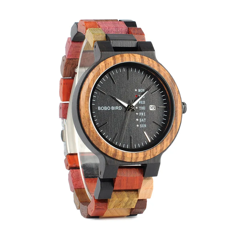 Colorful Fashion Zebra & Ebony Wooden Watch With Date Display  in Gift Box