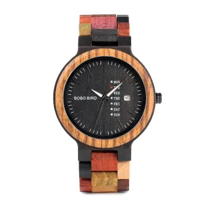 Colorful Fashion Zebra & Ebony Wooden Watch With Date Display  in Gift Box