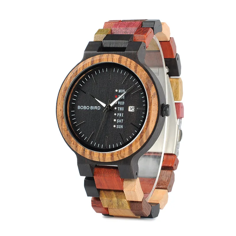 Colorful Fashion Zebra & Ebony Wooden Watch With Date Display  in Gift Box