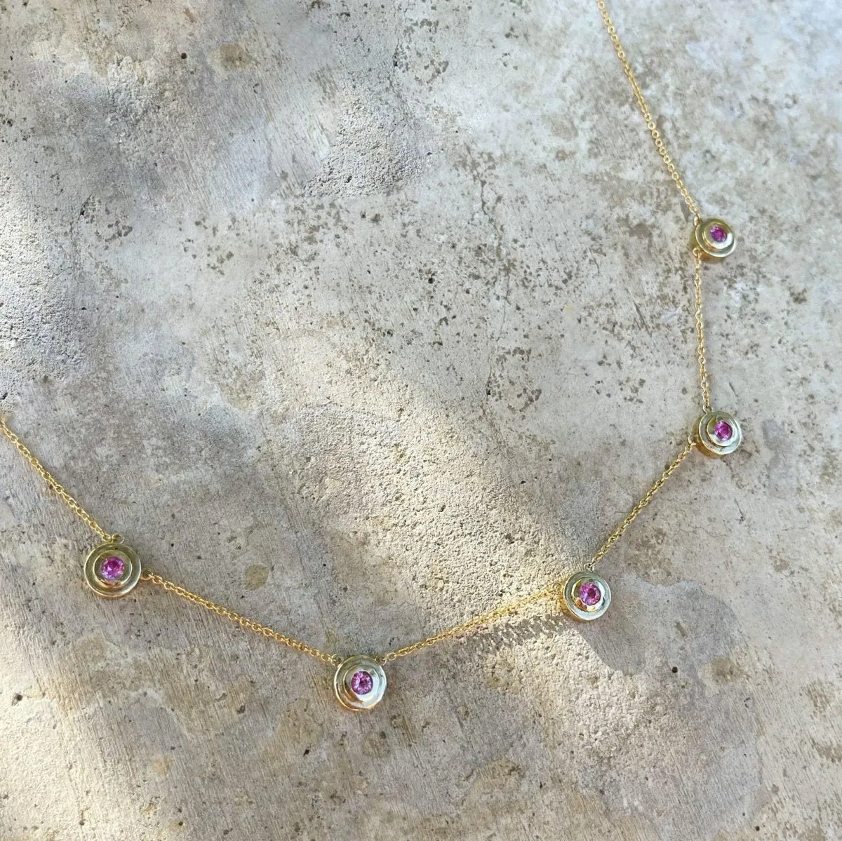 Concentric Circles Pink Sapphire Station Necklace