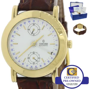 Concord Solid 18k Gold 50B2210 24 Hour Date Automatic 36mm White Watch B&P