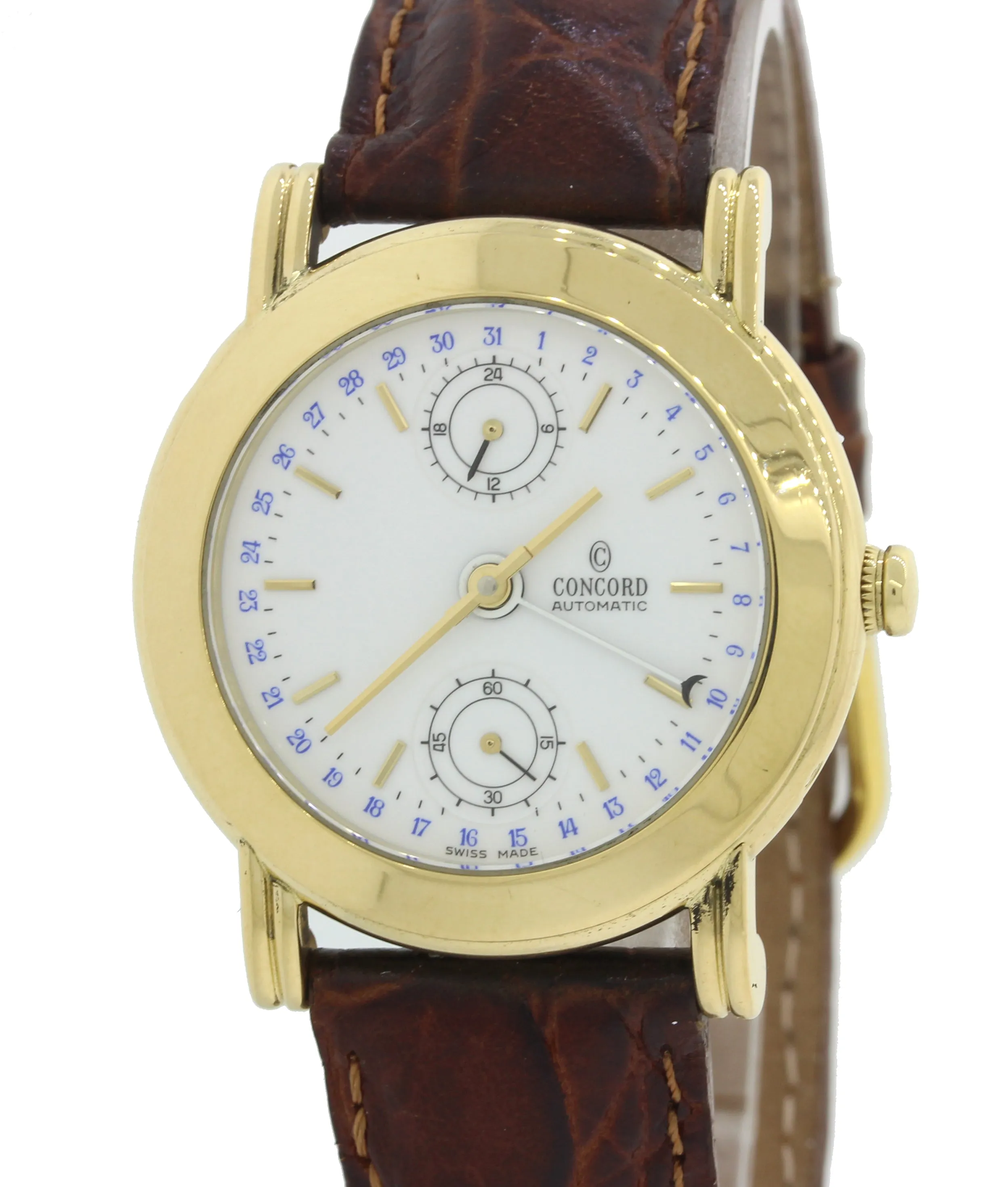 Concord Solid 18k Gold 50B2210 24 Hour Date Automatic 36mm White Watch B&P