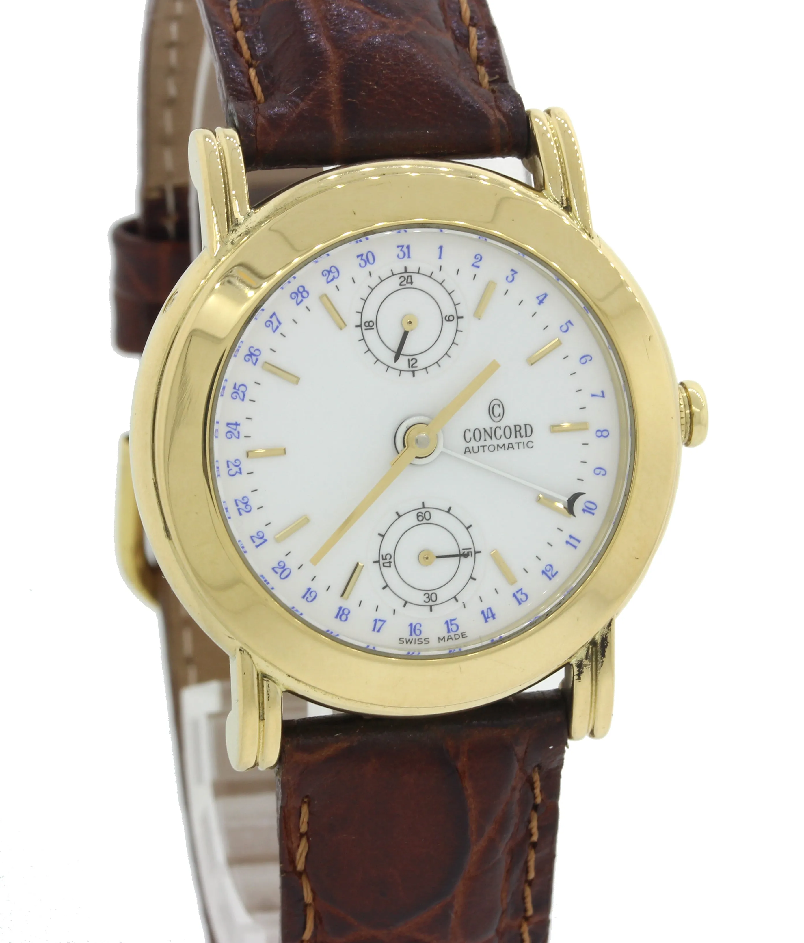Concord Solid 18k Gold 50B2210 24 Hour Date Automatic 36mm White Watch B&P