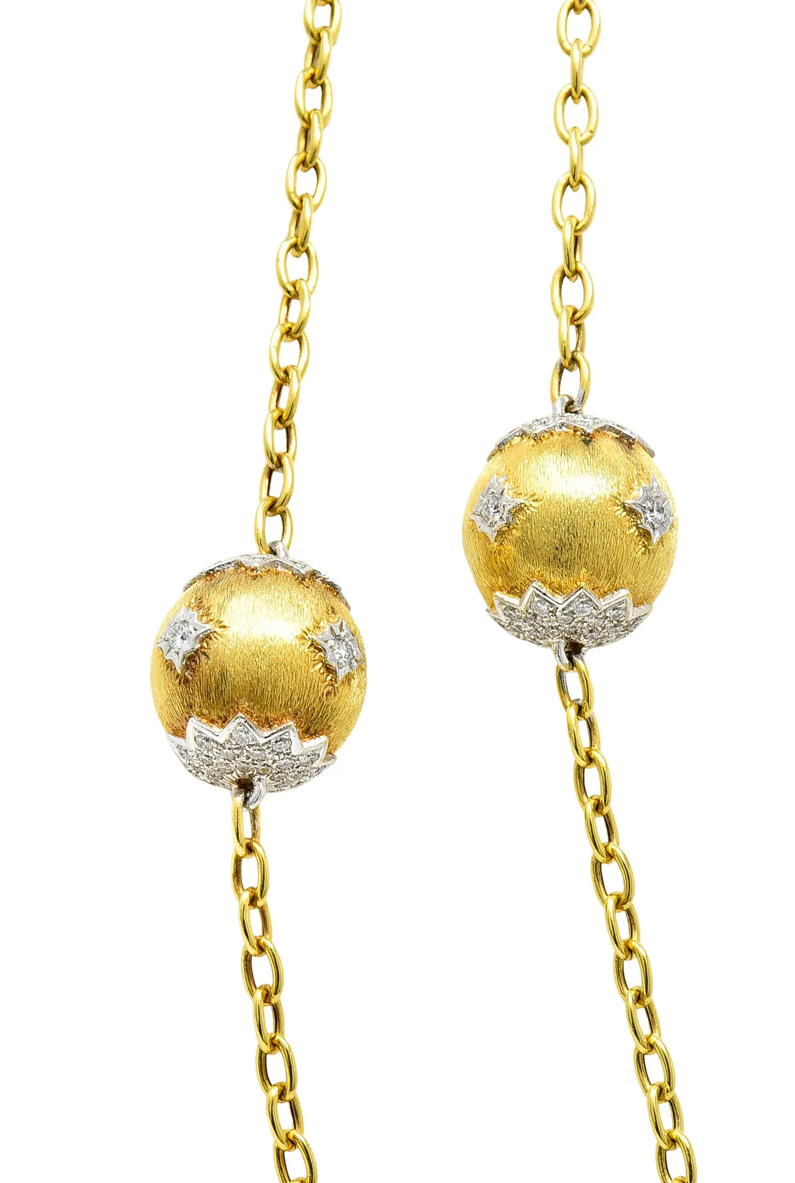 Contemporary 3.60 CTW Diamond Platinum 18 Karat Yellow Gold Lacey Sphere Station Chain Necklace