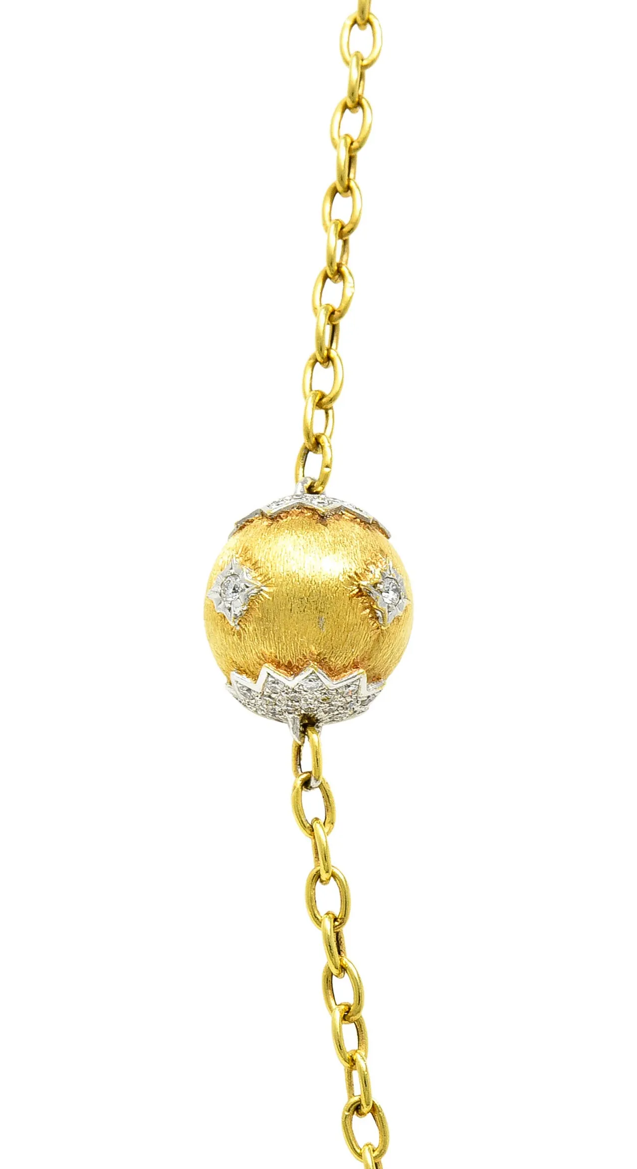 Contemporary 3.60 CTW Diamond Platinum 18 Karat Yellow Gold Lacey Sphere Station Chain Necklace