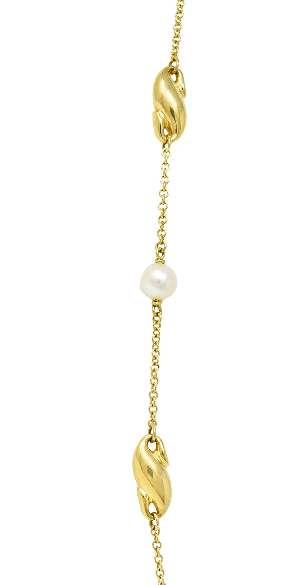 Contemporary Cultured Pearl 18 Karat Gold Station Chain Necklace
