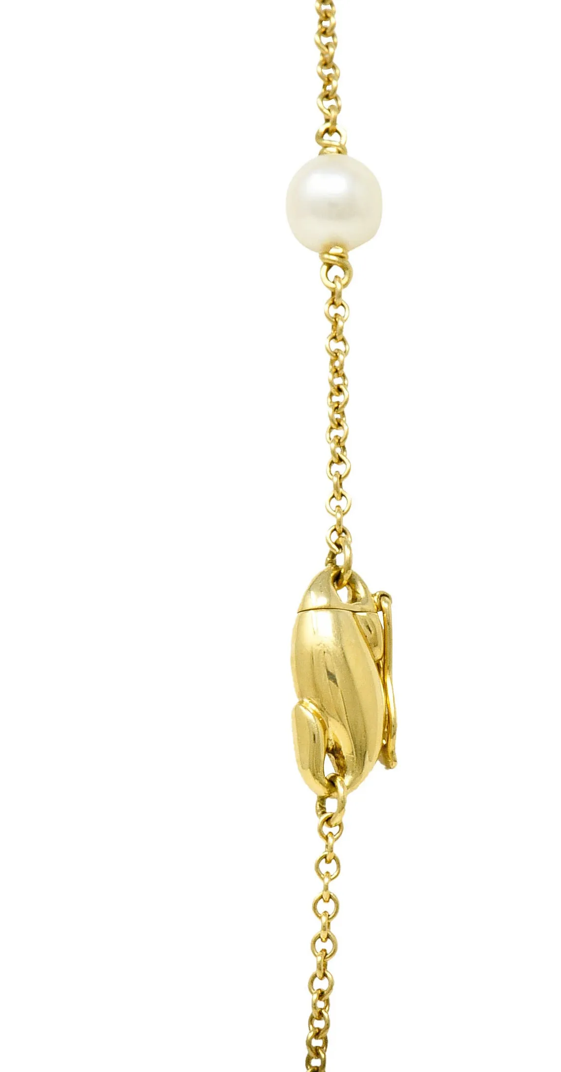 Contemporary Cultured Pearl 18 Karat Gold Station Chain Necklace