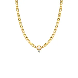 CZ X Opal Cuban Link Pendant Necklace
