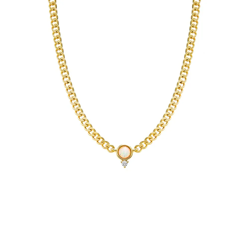 CZ X Opal Cuban Link Pendant Necklace