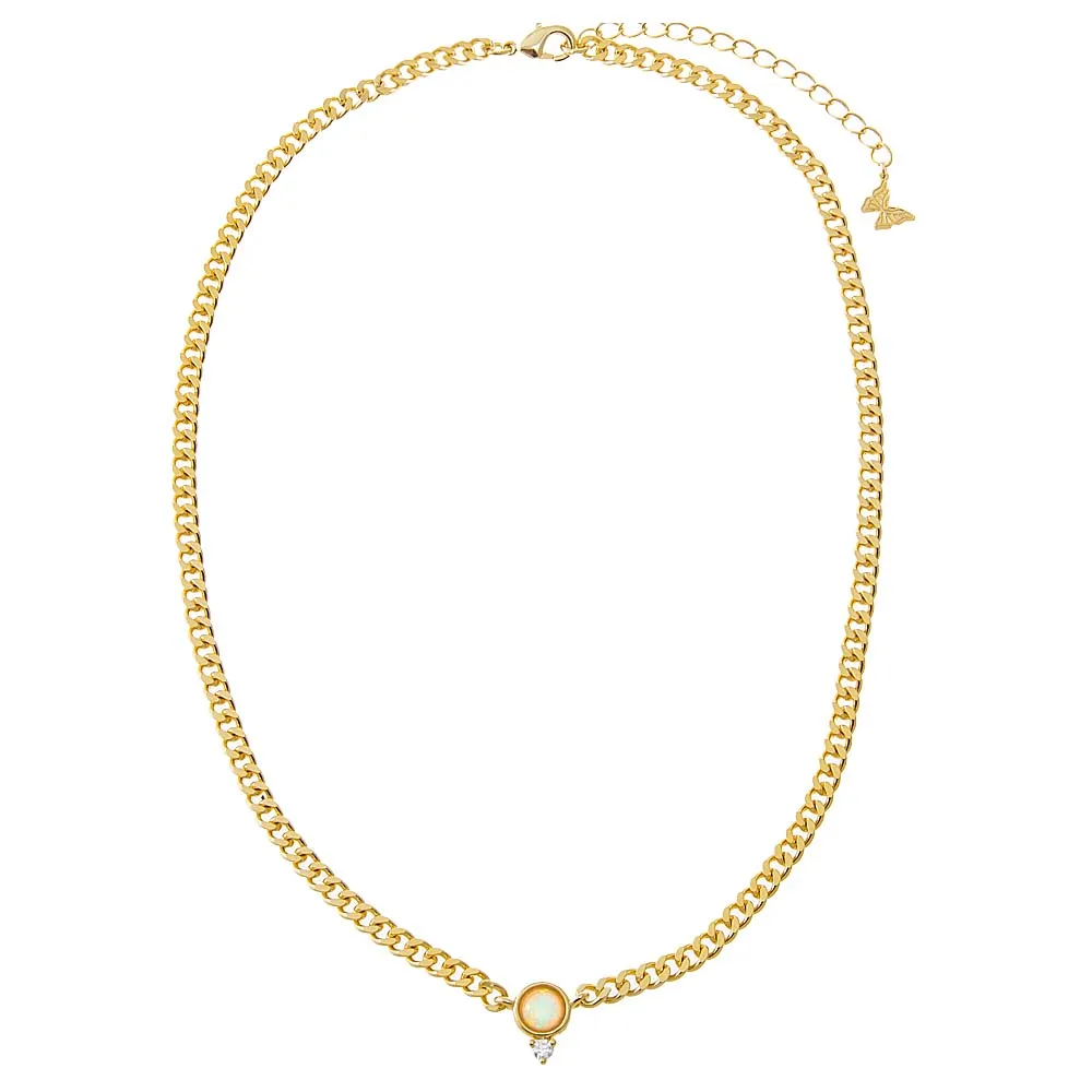 CZ X Opal Cuban Link Pendant Necklace