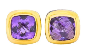 David Yurman Amethyst 18 Karat Gold Sterling Silver Earrings