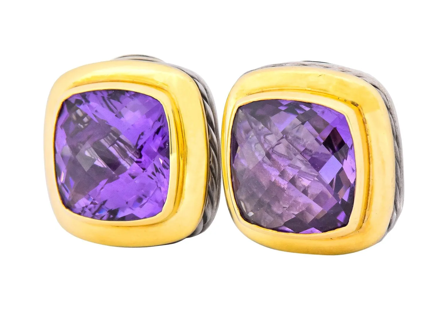 David Yurman Amethyst 18 Karat Gold Sterling Silver Earrings