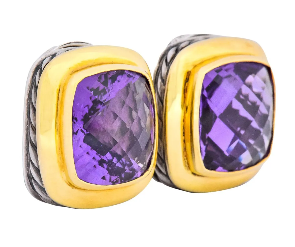 David Yurman Amethyst 18 Karat Gold Sterling Silver Earrings