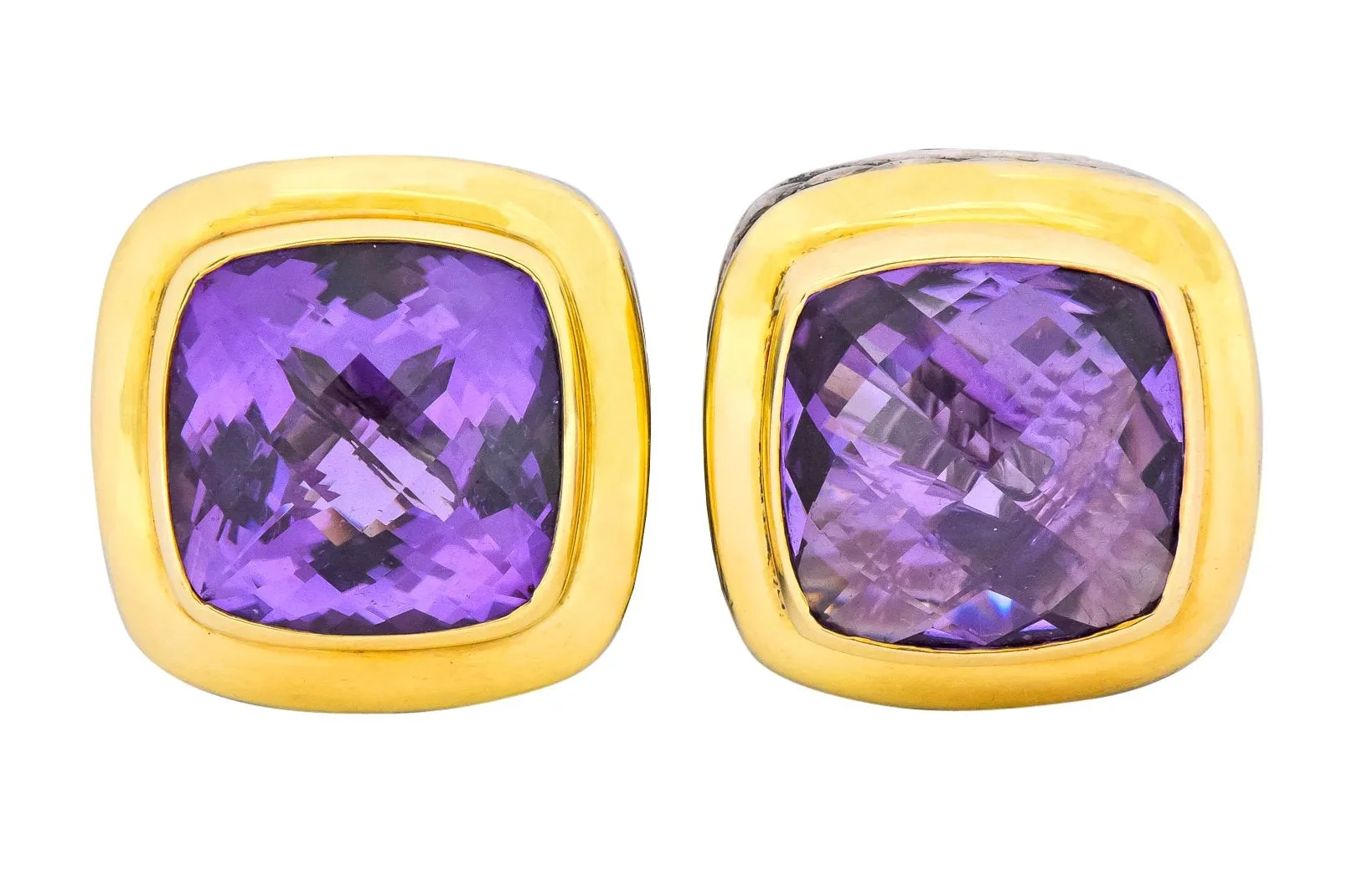 David Yurman Amethyst 18 Karat Gold Sterling Silver Earrings