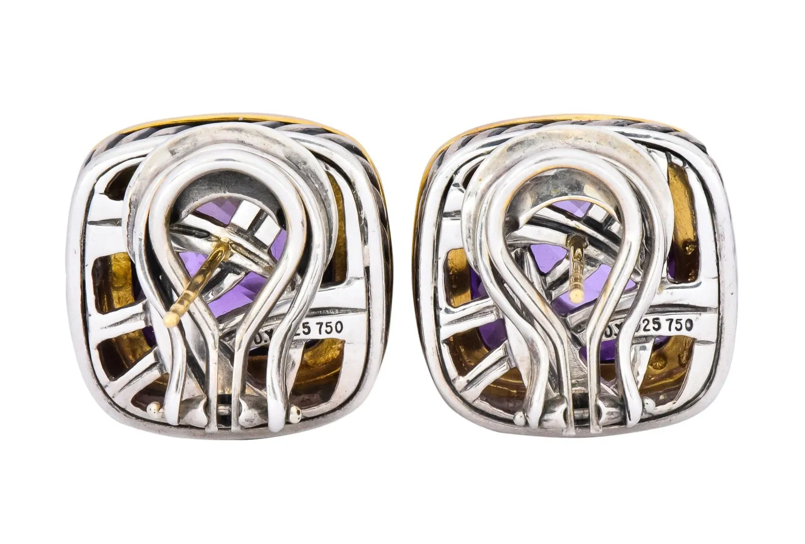 David Yurman Amethyst 18 Karat Gold Sterling Silver Earrings