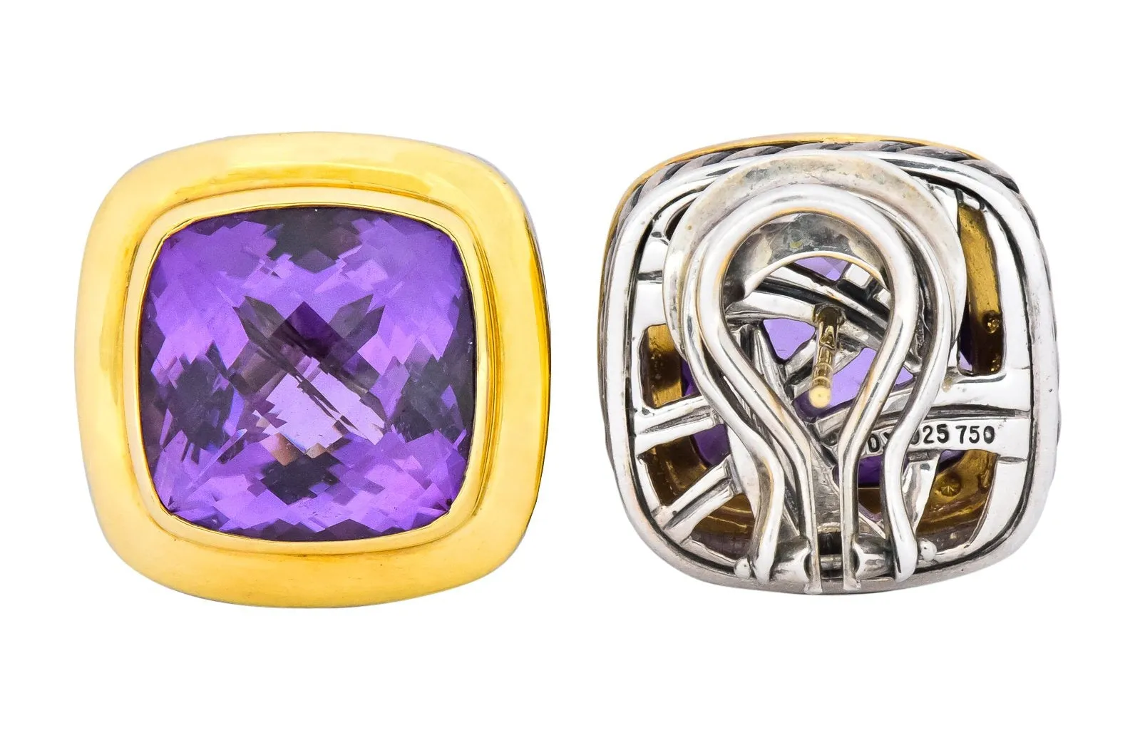 David Yurman Amethyst 18 Karat Gold Sterling Silver Earrings