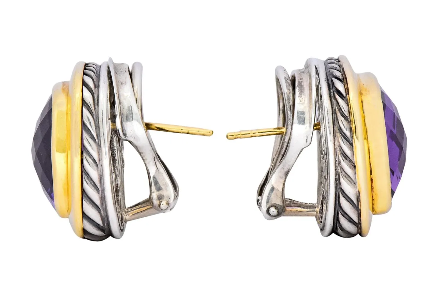 David Yurman Amethyst 18 Karat Gold Sterling Silver Earrings