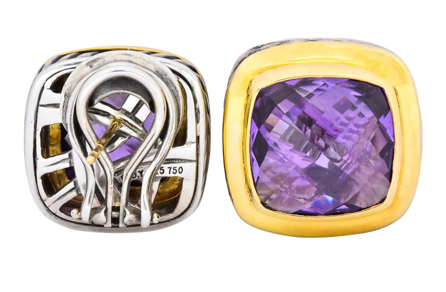 David Yurman Amethyst 18 Karat Gold Sterling Silver Earrings