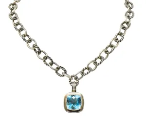 David Yurman Blue Topaz Sterling Silver Albion Enhancer Linked Necklace