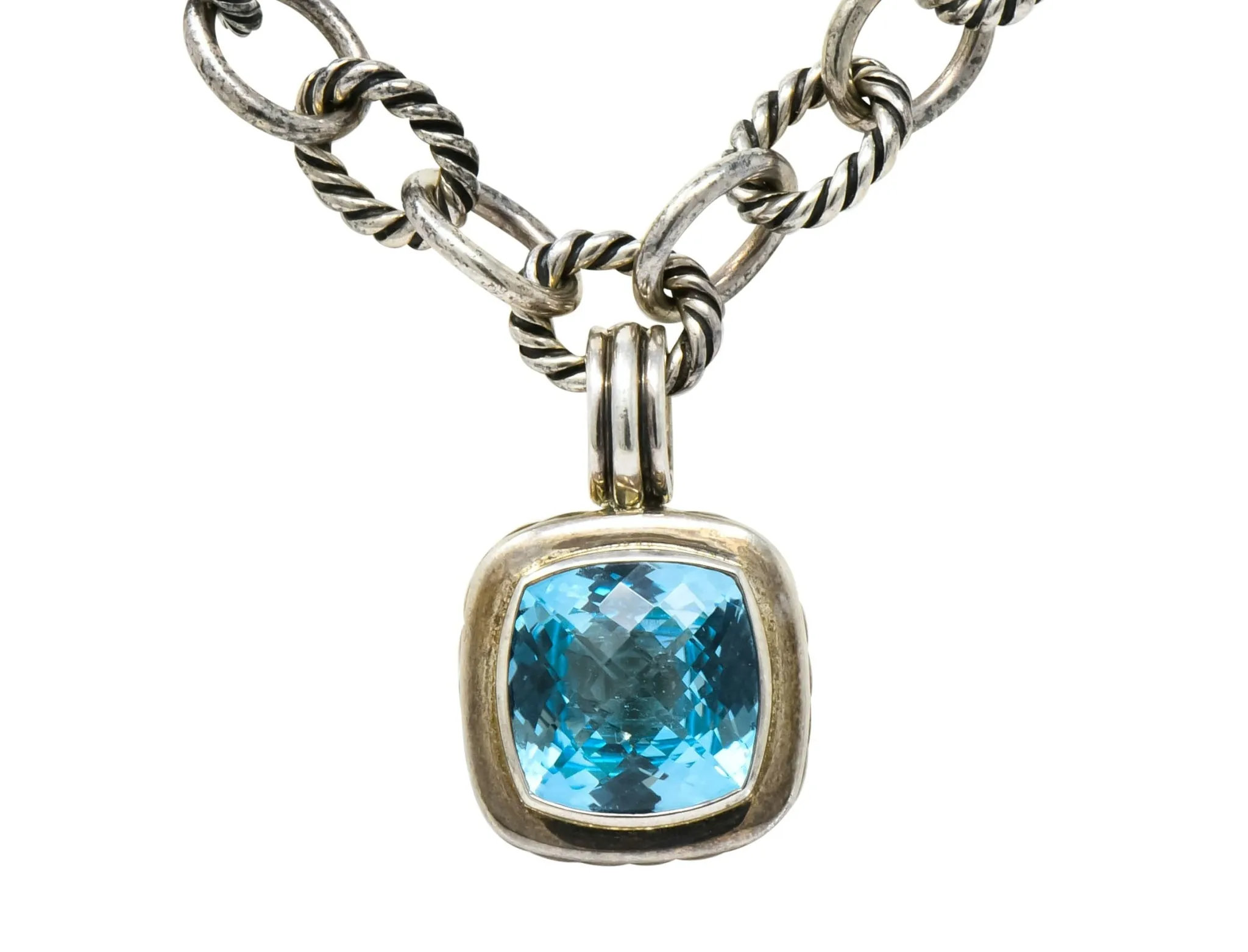 David Yurman Blue Topaz Sterling Silver Albion Enhancer Linked Necklace