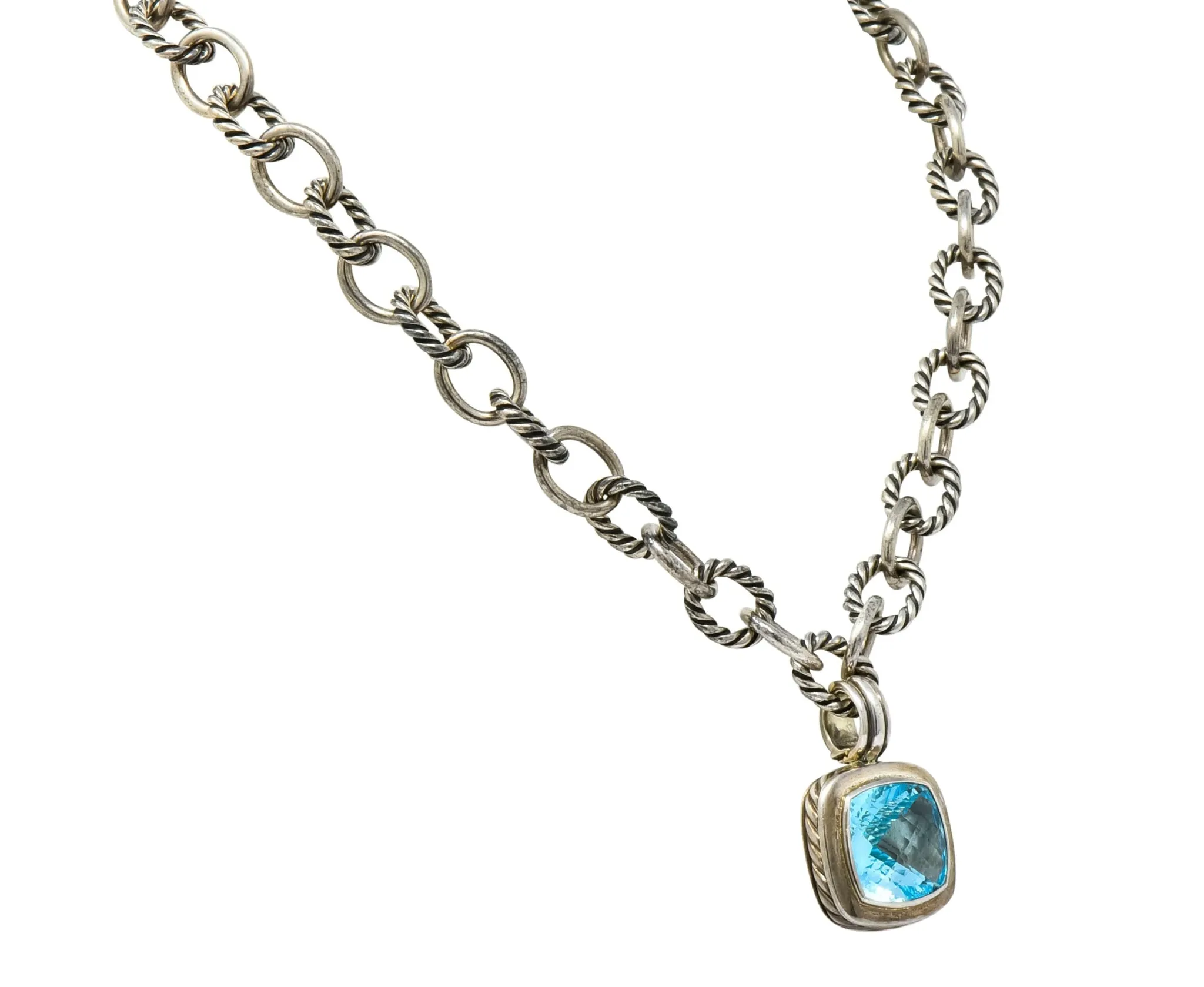 David Yurman Blue Topaz Sterling Silver Albion Enhancer Linked Necklace