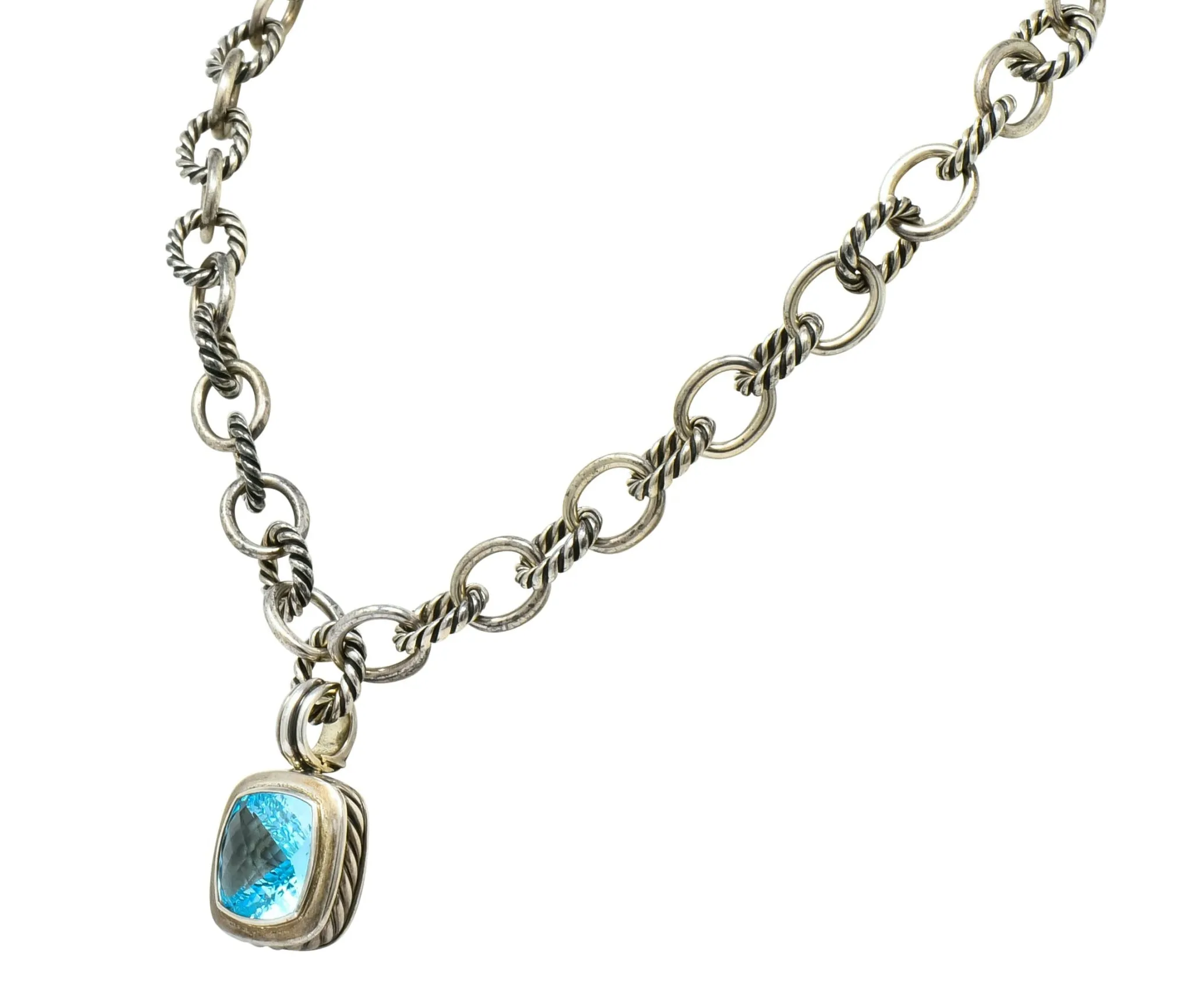 David Yurman Blue Topaz Sterling Silver Albion Enhancer Linked Necklace