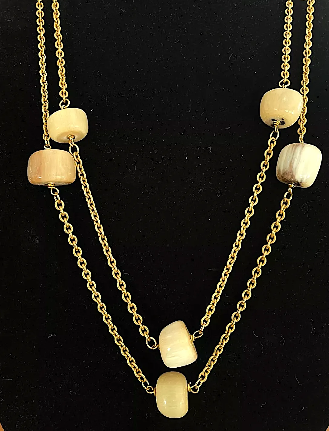 Dominique Aurientis Paris. Viitage 1980's Runway Double Length Gold Horn Station Necklace