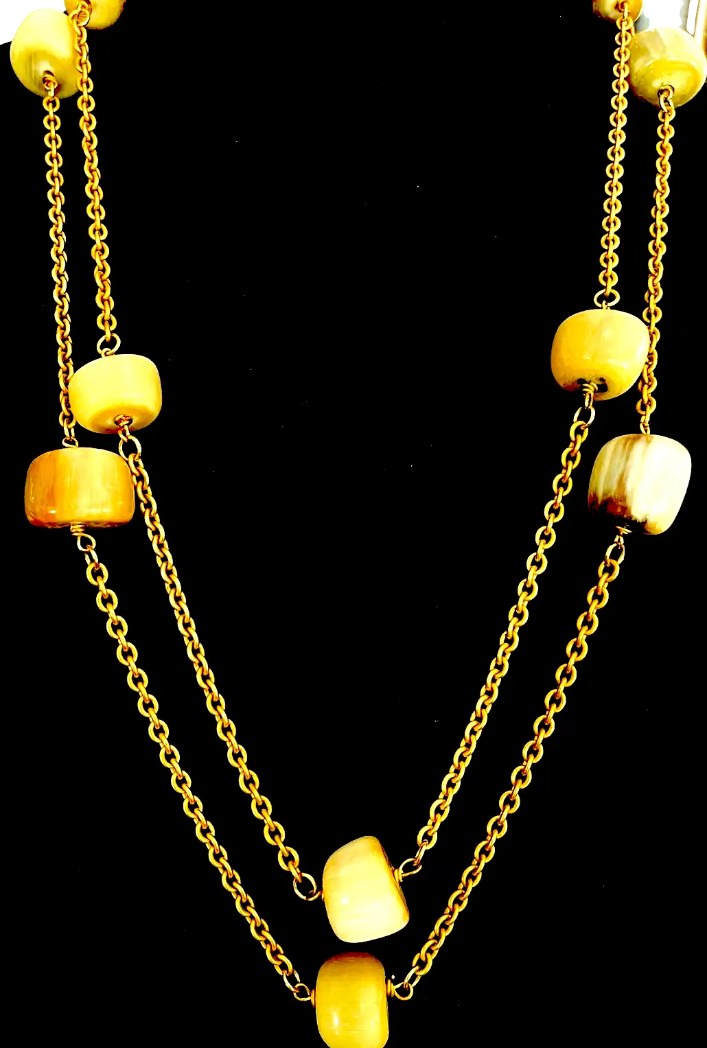 Dominique Aurientis Paris. Viitage 1980's Runway Double Length Gold Horn Station Necklace