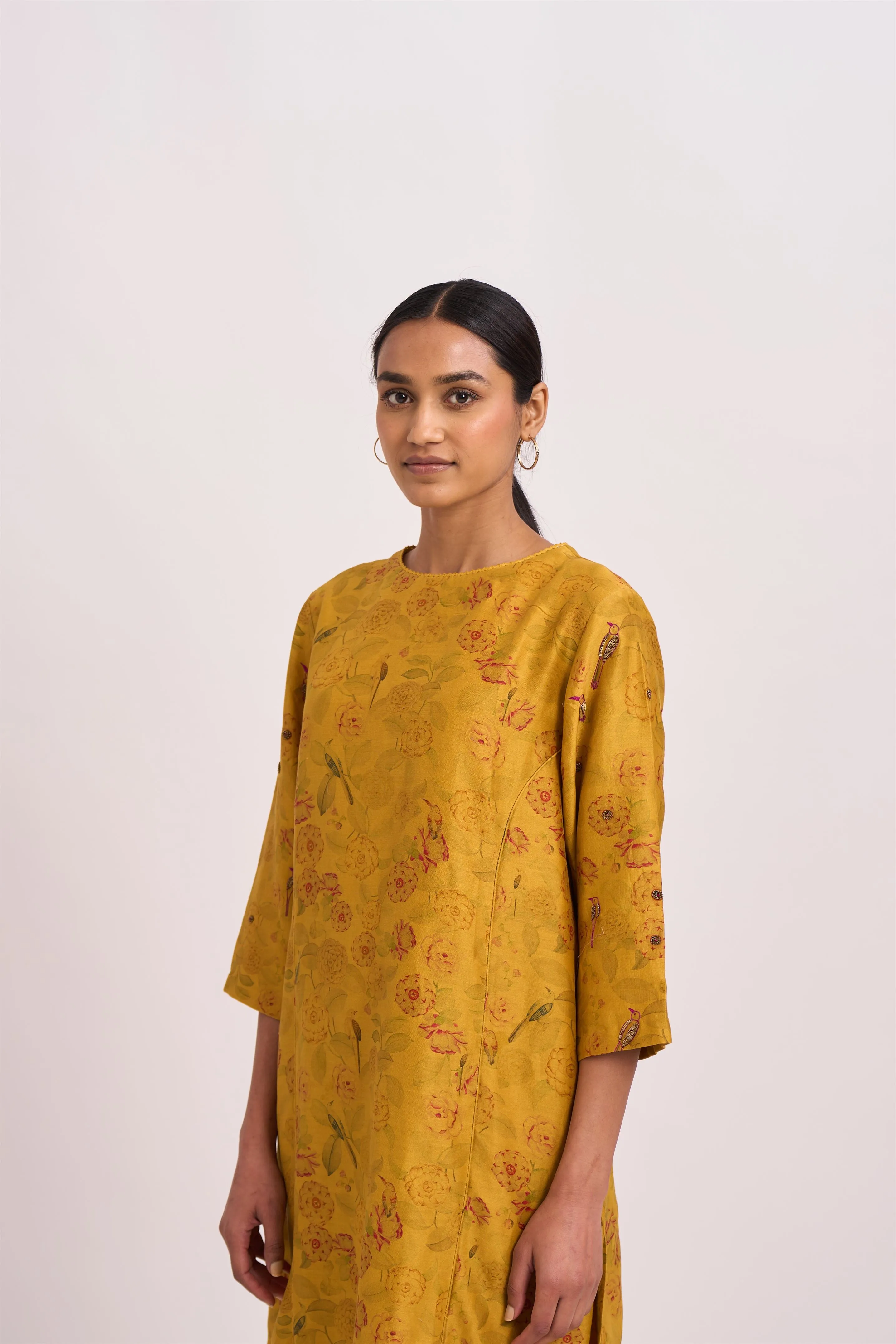 Dot   I   Mridul Quoz Kurta Set  Chanderi Printed Kurta and Pant. Mustard SS24-ES-M