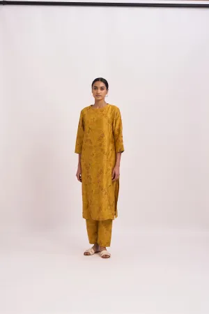 Dot   I   Mridul Quoz Kurta Set  Chanderi Printed Kurta and Pant. Mustard SS24-ES-M