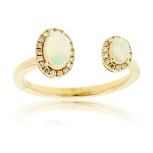 Double Oval Cabochon Opal Ring with Diamond Halos