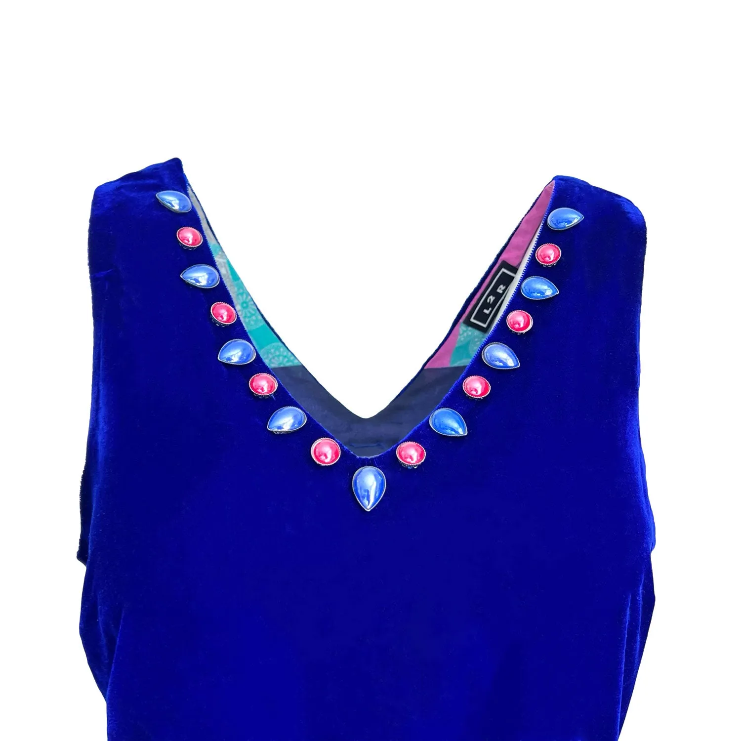 Dress with Slit in Royal Blue Velvet And Blue Silk Belt