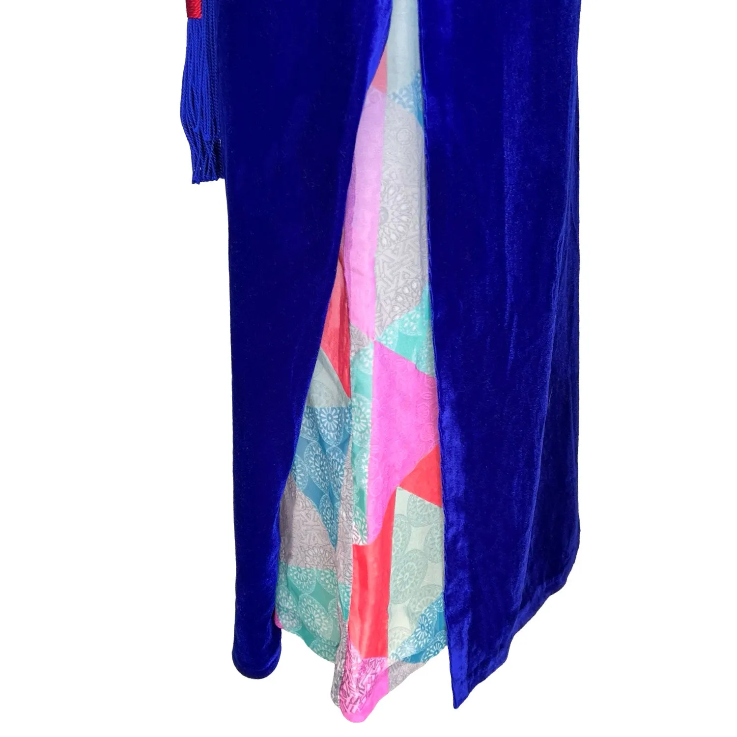 Dress with Slit in Royal Blue Velvet And Blue Silk Belt