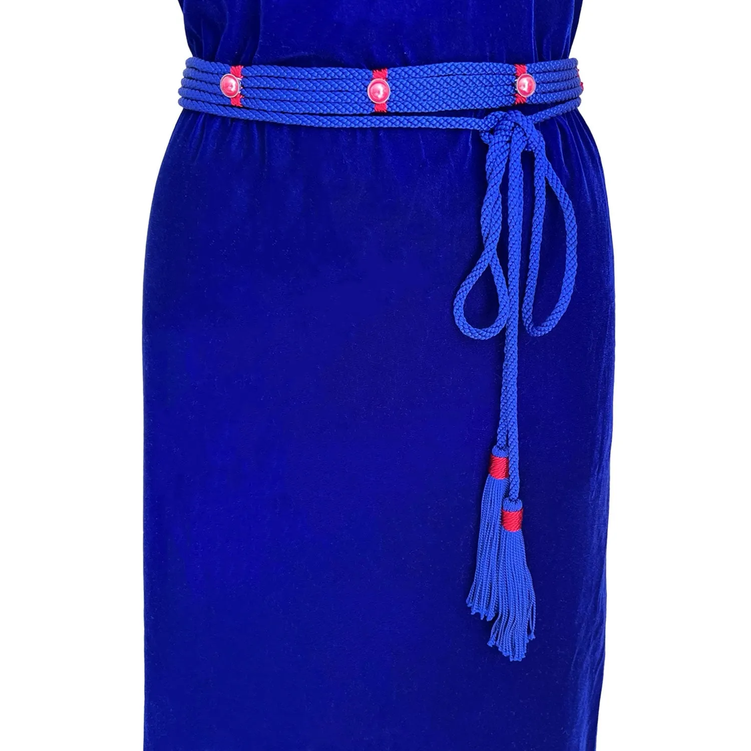 Dress with Slit in Royal Blue Velvet And Blue Silk Belt