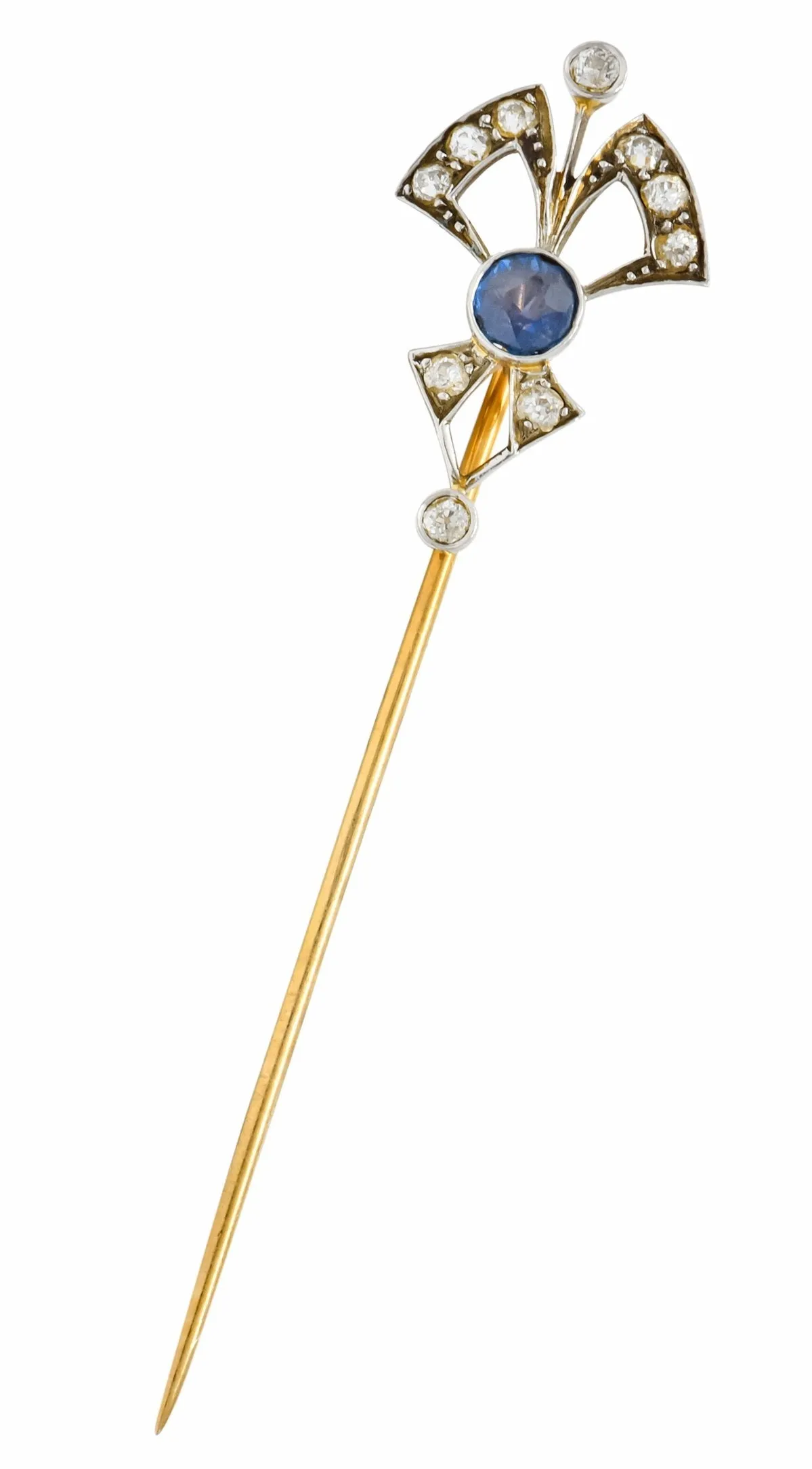 Edwardian 1.06 CTW Sapphire Diamond Platinum-Topped 14 Karat White Gold Bow Stickpin