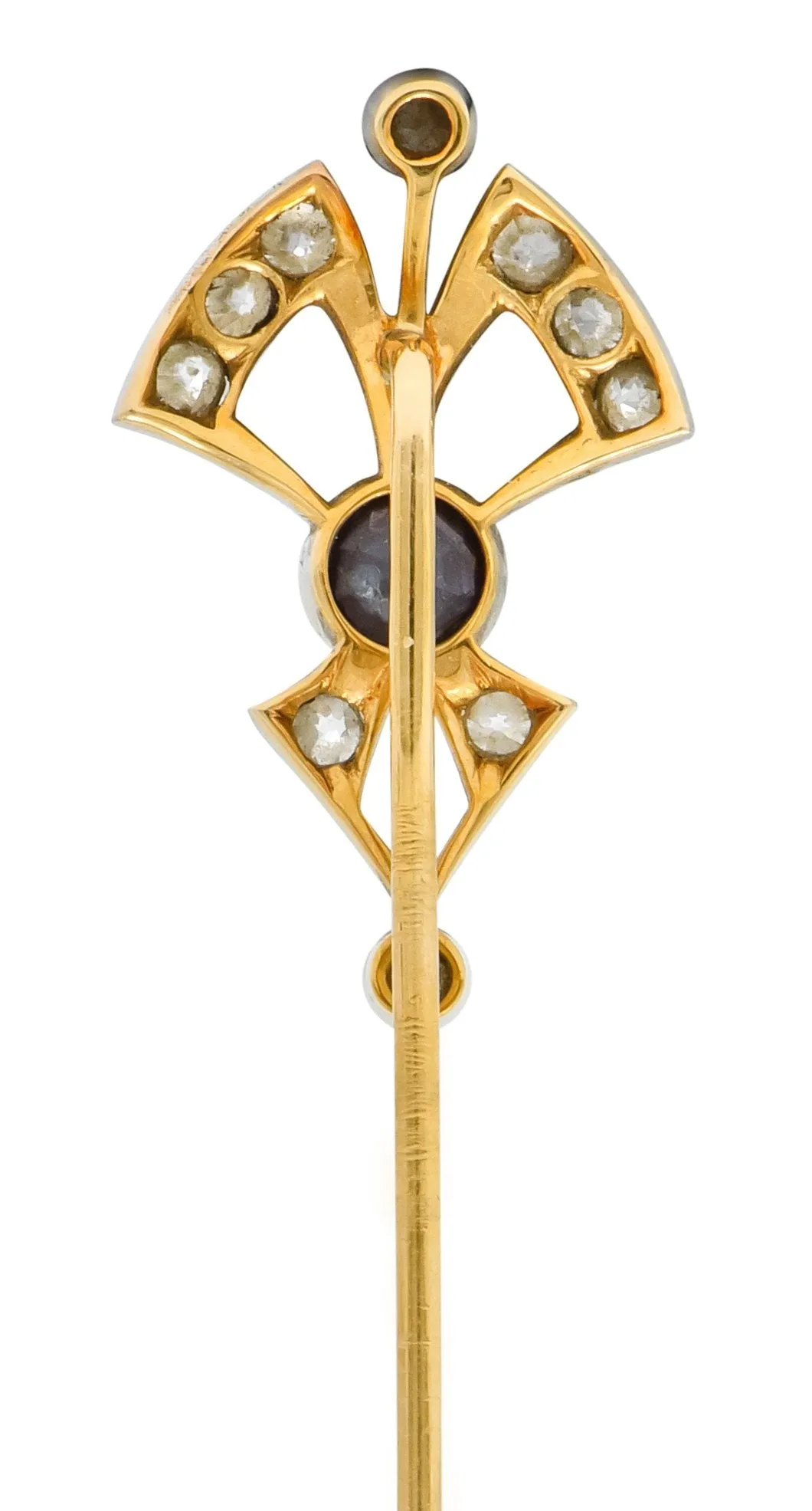 Edwardian 1.06 CTW Sapphire Diamond Platinum-Topped 14 Karat White Gold Bow Stickpin