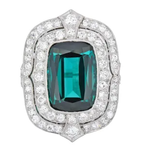 Edwardian 9.90 CTW Green Tourmaline Diamond Platinum Belle Epoque Ring