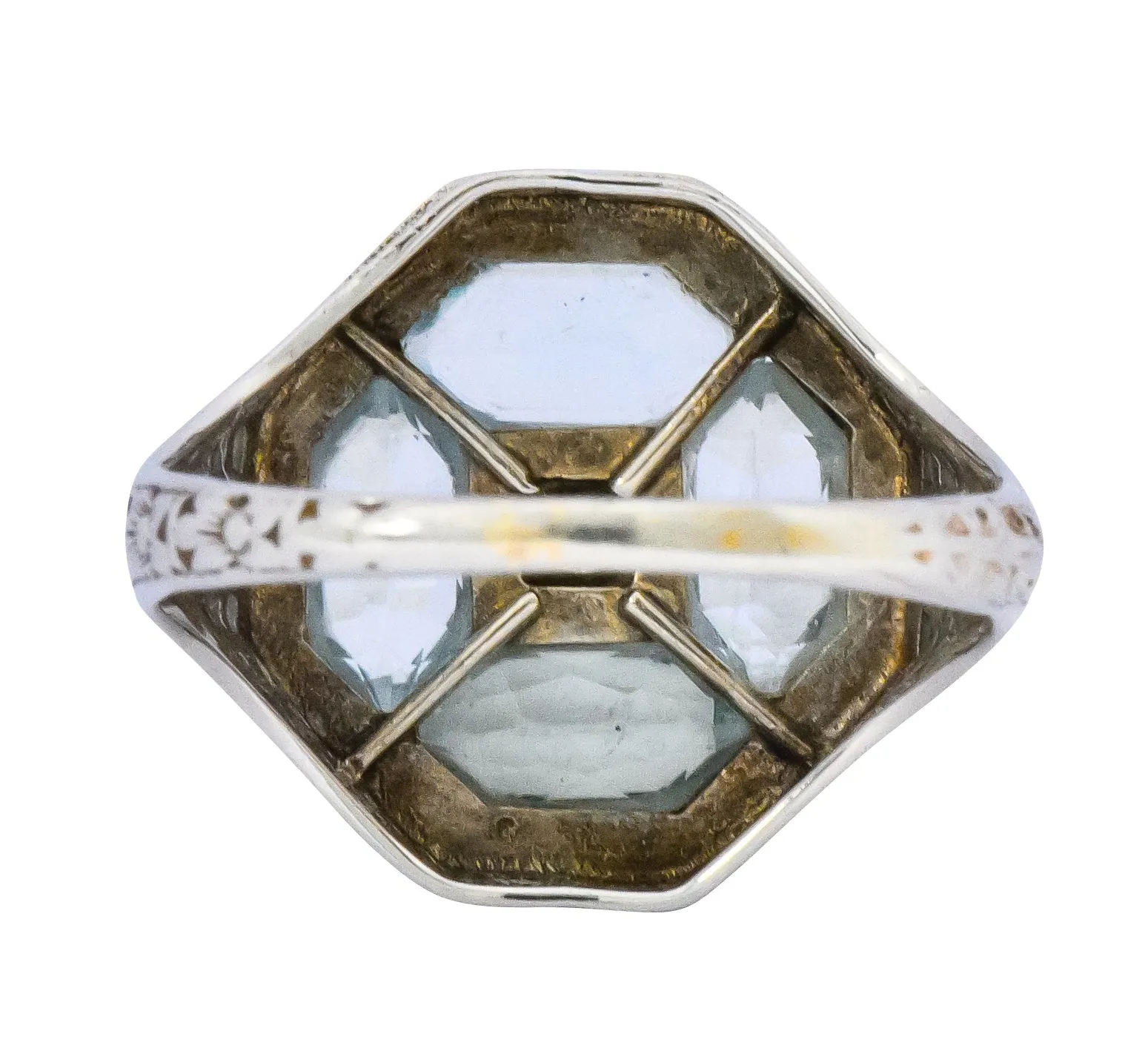 Edwardian Aquamarine Diamond 14 Karat White Gold Dinner Ring