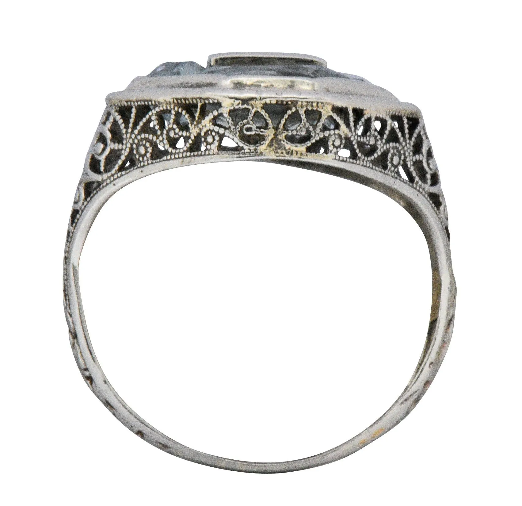 Edwardian Aquamarine Diamond 14 Karat White Gold Dinner Ring