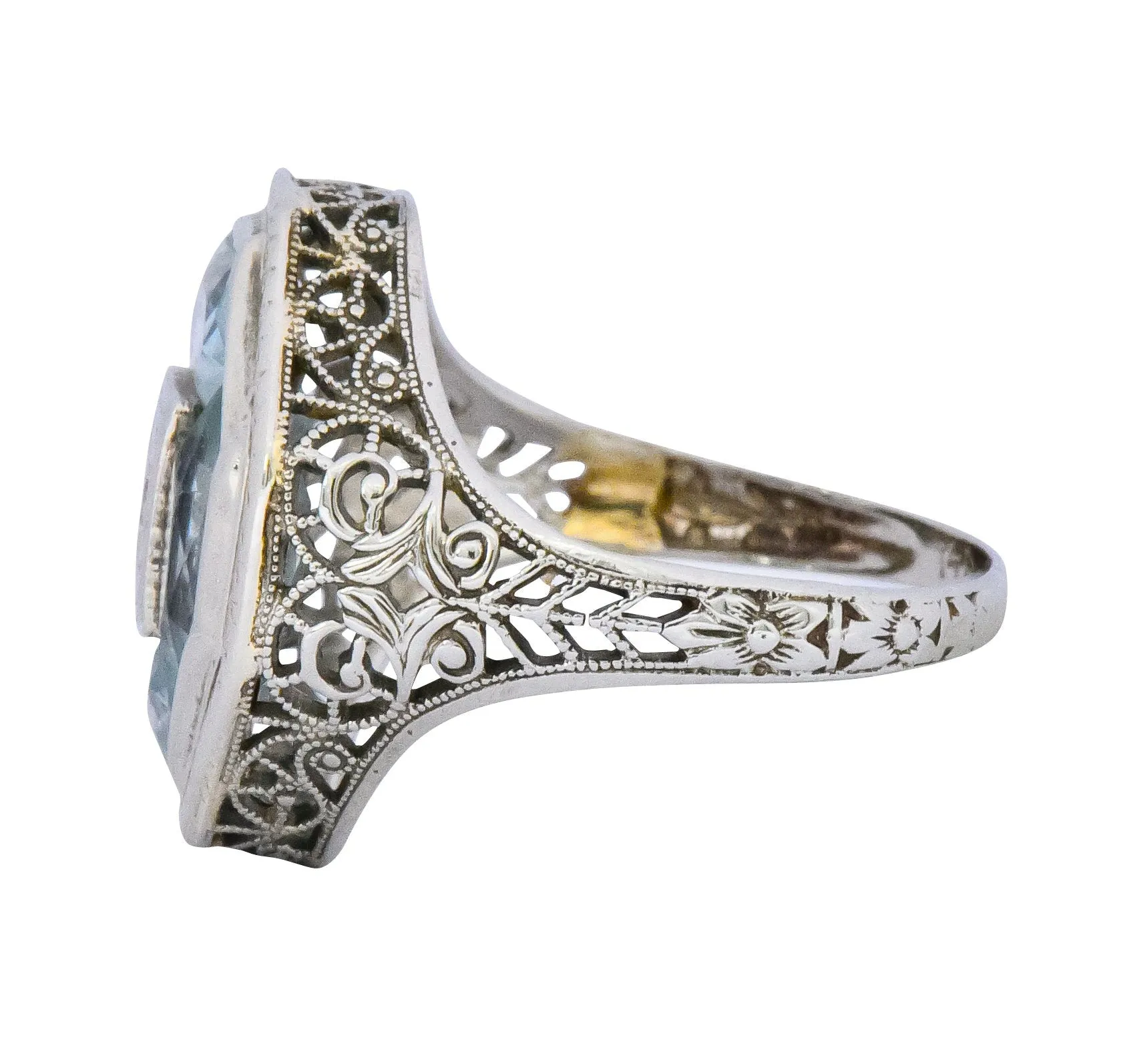 Edwardian Aquamarine Diamond 14 Karat White Gold Dinner Ring