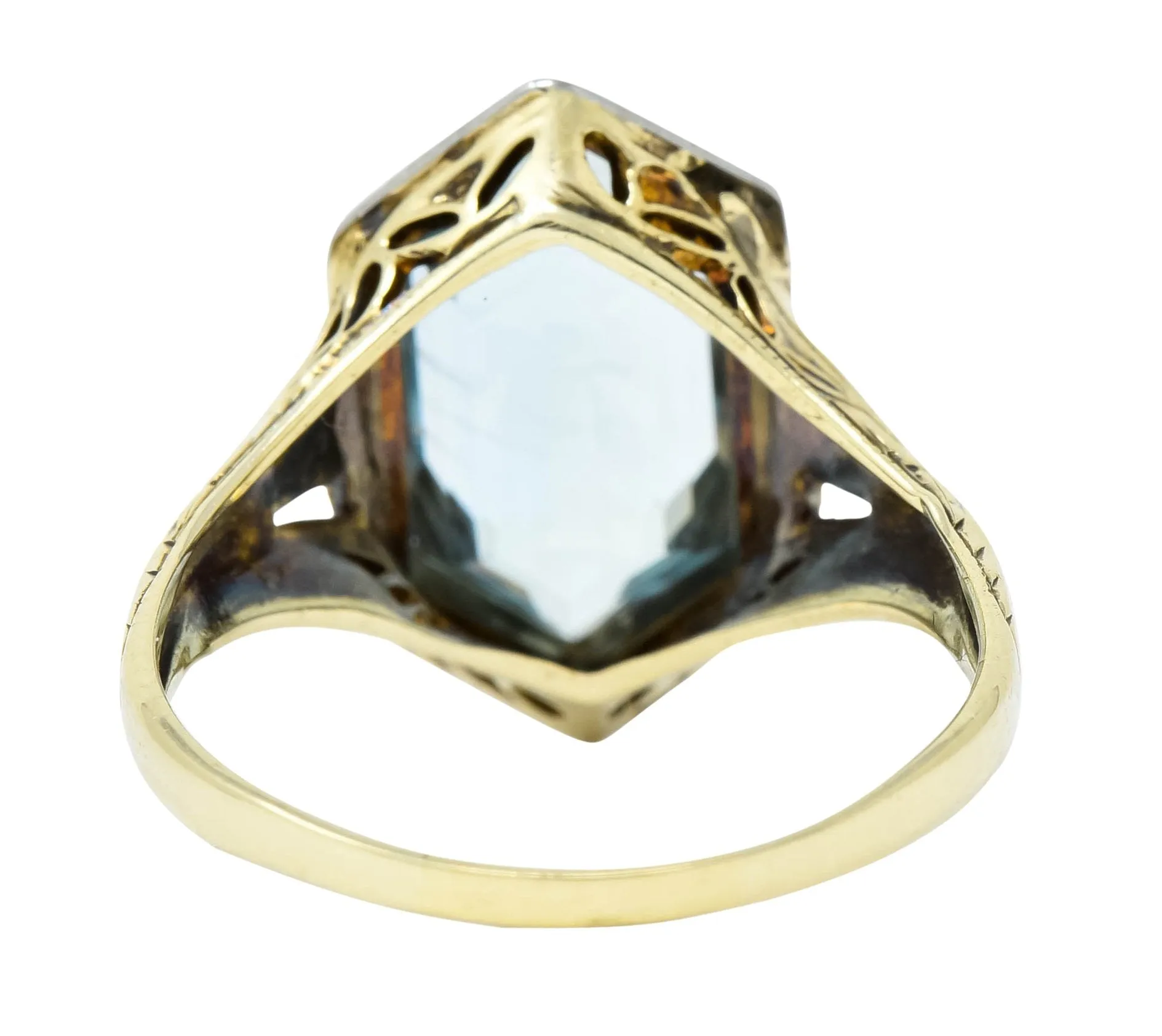 Edwardian Aquamarine Platinum-Topped 14 Karat Gold Hexagonal Ring