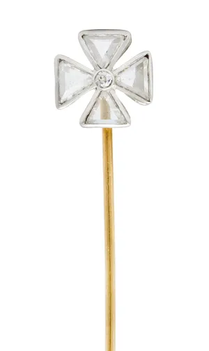 Edwardian Diamond Platinum-Topped 14 Karat Gold Maltese Cross Stickpin