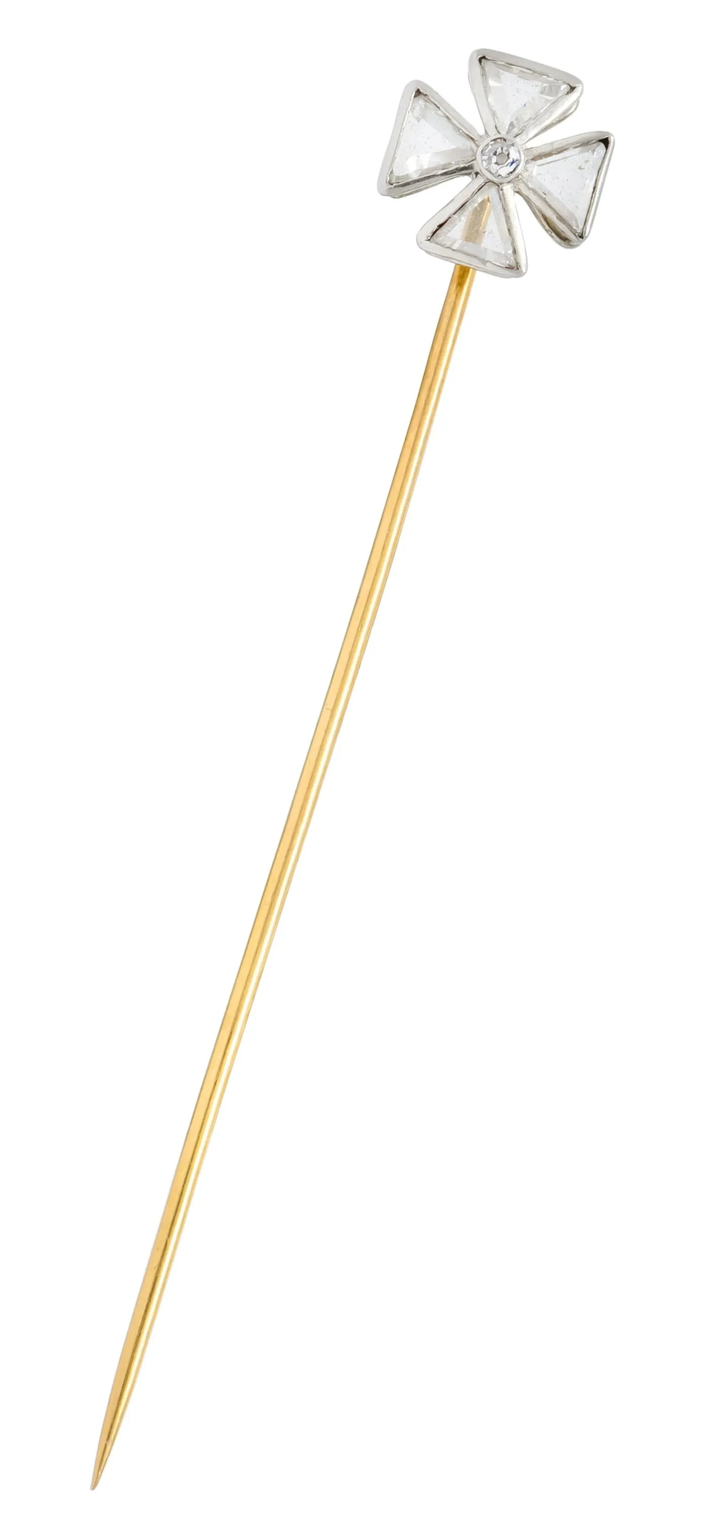 Edwardian Diamond Platinum-Topped 14 Karat Gold Maltese Cross Stickpin