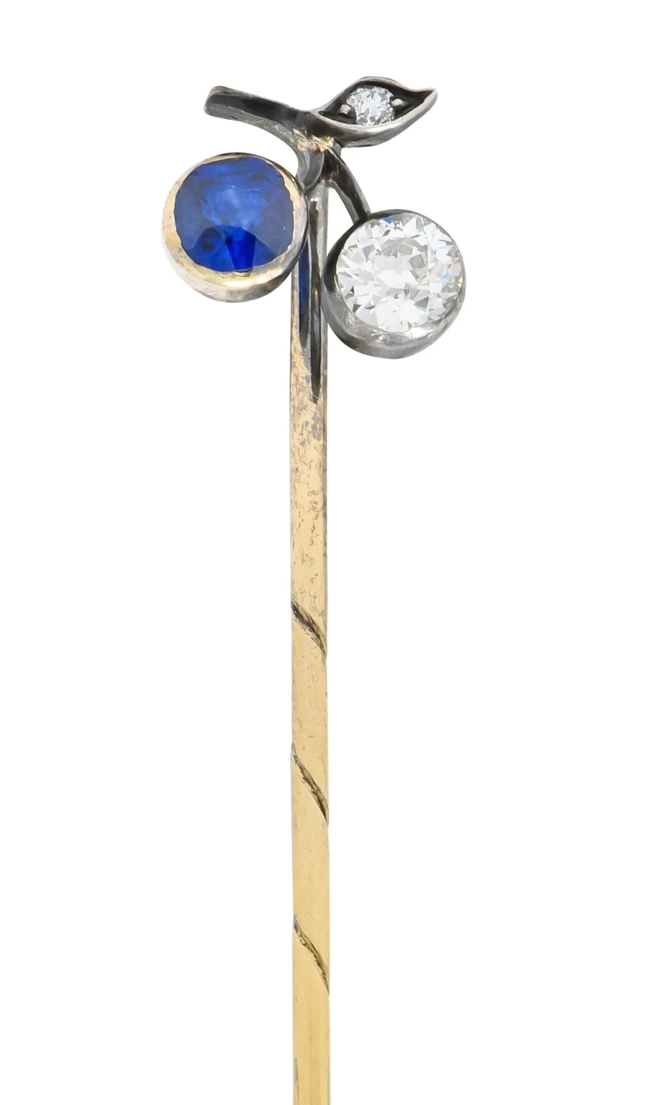 Edwardian Sapphire Diamond Platinum-Topped 14 Karat Gold Cherry Stickpin
