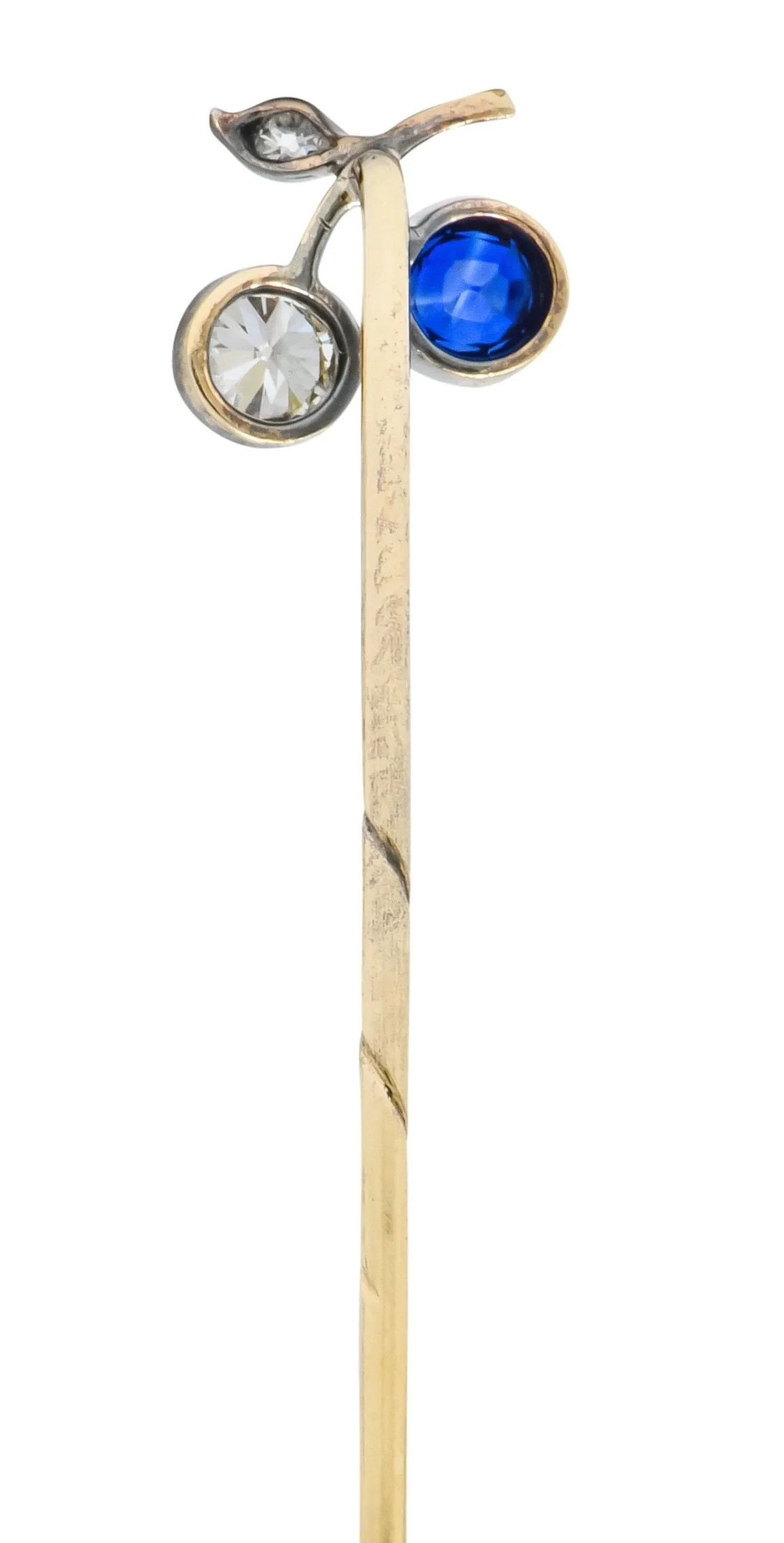 Edwardian Sapphire Diamond Platinum-Topped 14 Karat Gold Cherry Stickpin