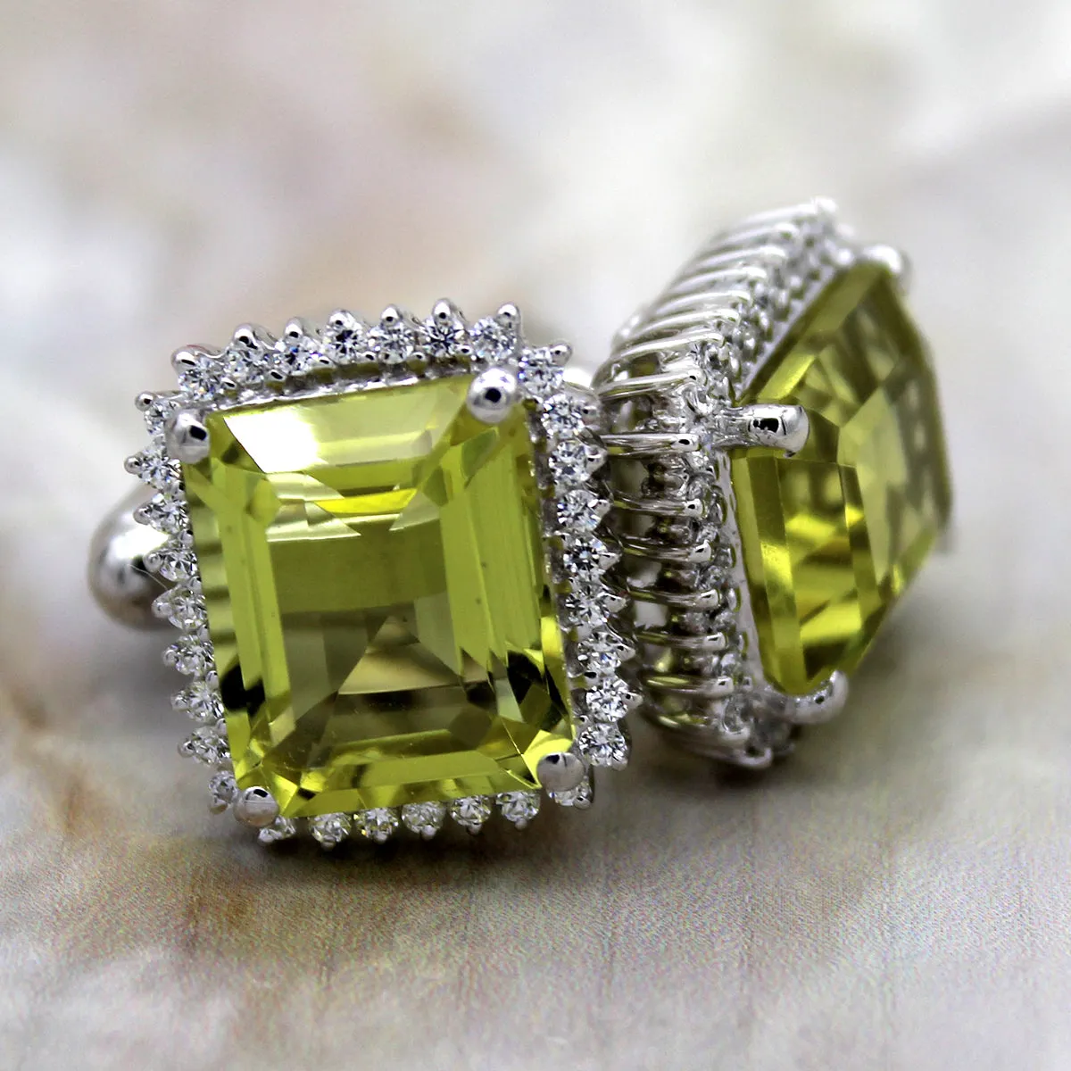 Emerald Cut Lime Quartz Cufflinks
