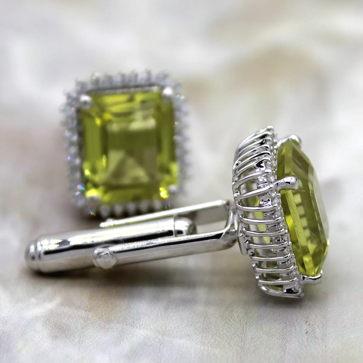 Emerald Cut Lime Quartz Cufflinks