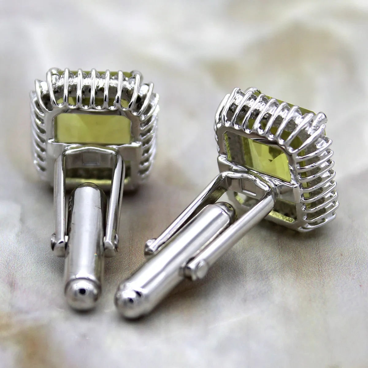 Emerald Cut Lime Quartz Cufflinks